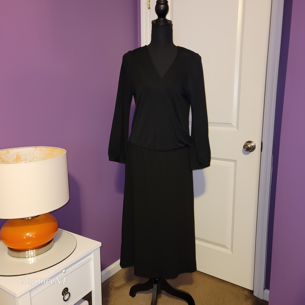 New York & Company Classic Faux Wrap Black Dress Sz: L
